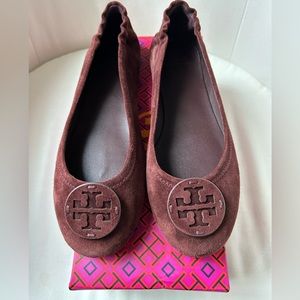 Tory Burch Minnie Travel Ballet Flats Black Cherry Size 8.5